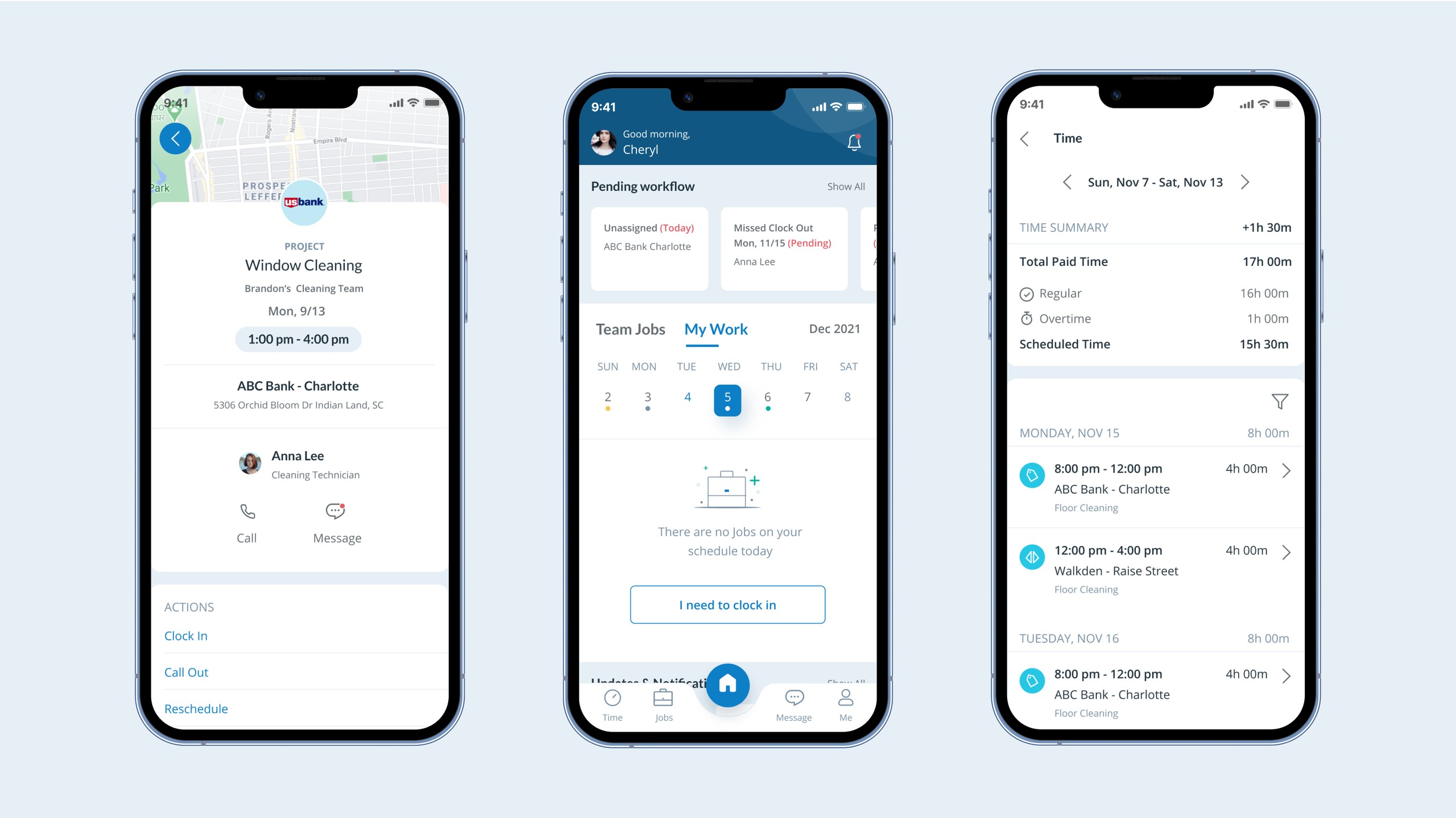 Screenshots of different pages Chronotek Application 